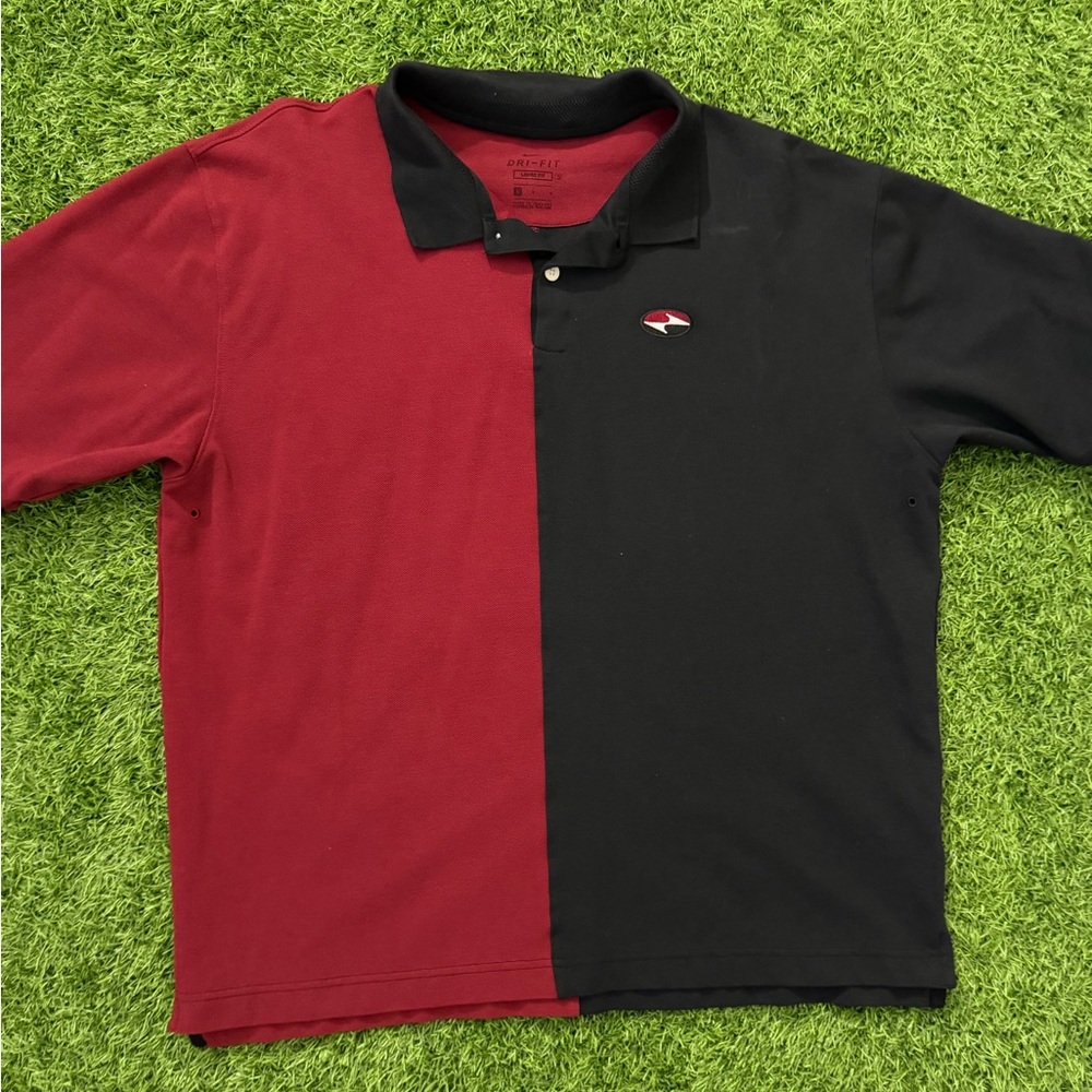 Nike Tiger Woods TW Original Slam Logo Split Red Black Polo Size Large